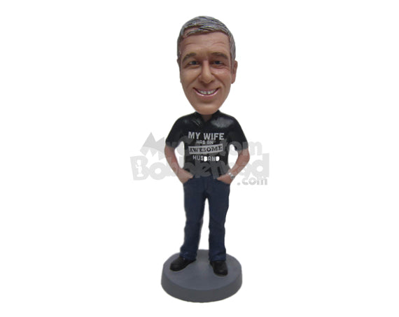Custom Bobblehead Guy Wearing A T-Shirt With Both Hands Inside In The Pockets And Cool Boots - Leisure & Casual Casual Males Personalized Bobblehead & Cake Topper Custom Bobblehead Guy Wearing A T-Shirt With Both Hands Inside In The Pockets And Cool Boots - Leisure & Casual Casual Males Personalized Bobblehead & Cake Topper